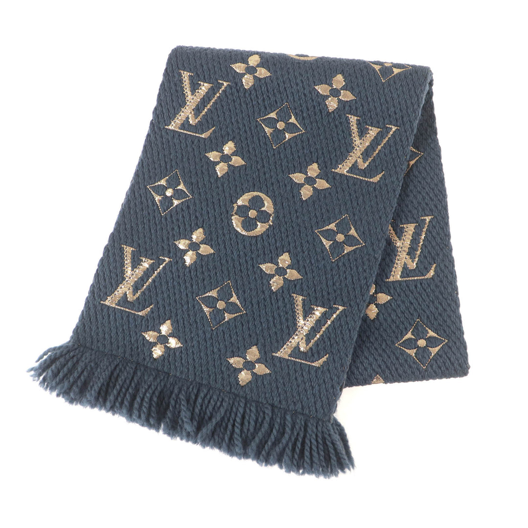 極美品★LOUIS VUITTON ルイヴィトン M70815 エシャルプロゴマニアシャイン シルク混 ブルーペトロール モノグラム マフラー 箱付