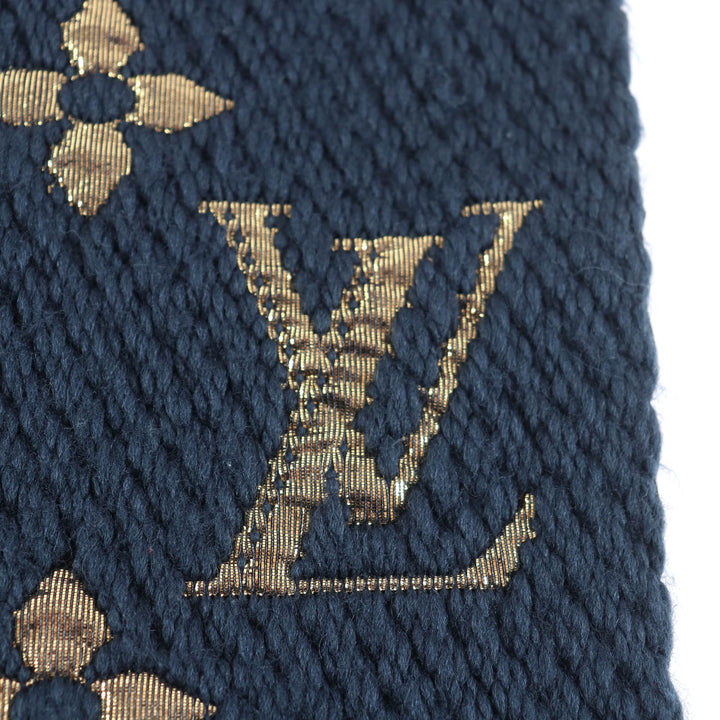 極美品★LOUIS VUITTON ルイヴィトン M70815 エシャルプロゴマニアシャイン シルク混 ブルーペトロール モノグラム マフラー 箱付