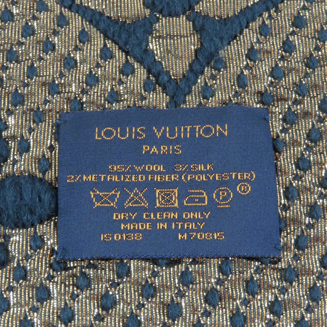 極美品★LOUIS VUITTON ルイヴィトン M70815 エシャルプロゴマニアシャイン シルク混 ブルーペトロール モノグラム マフラー 箱付
