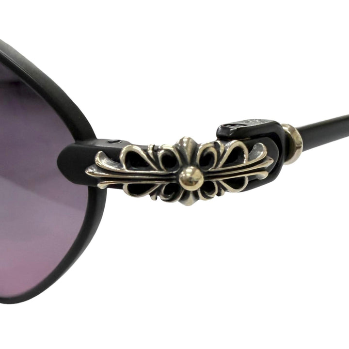 極美品□CHROME HEARTS クロムハーツ DIAMOND DOG SV925使い フローラルクロス サングラス マットブラック 50□22-141 度入り 日本製