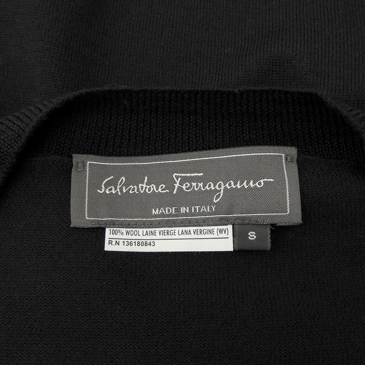 極美品▲Salvatore Ferragamo サルヴァトーレフェラガモ ウール100％ Vネック 長袖ニット セーター ブラック S イタリア製 正規品 メンズ