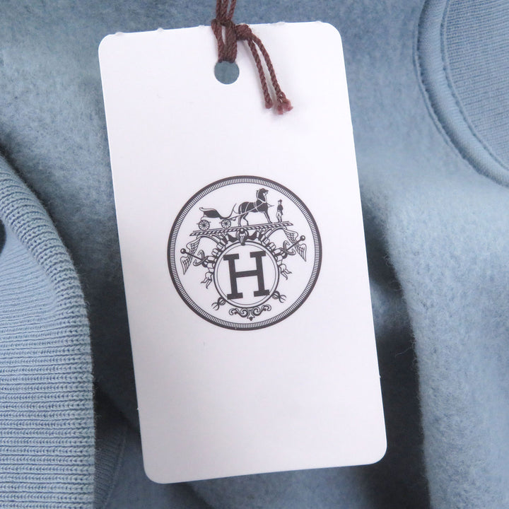 未使用品□HERMES エルメス 22AW スーパーH ホース ラムレザーパッチ プルオーバーパーカー ライトブルー M イタリア製 正規品 メンズ