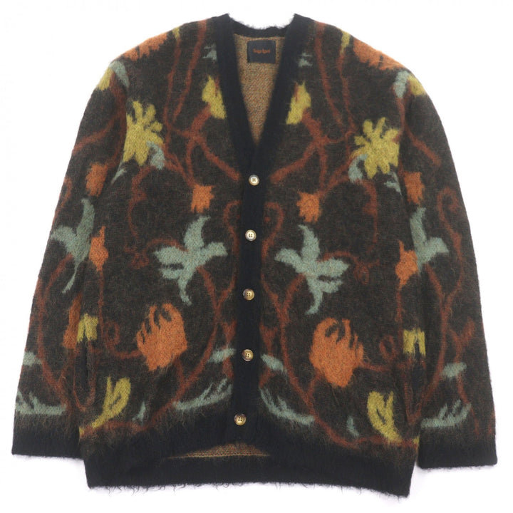 極美品□Taiga Igari タイガ イガリ 23AW BOUQUET CARDIGAN ボタニカル モヘア ニットカーディガン ブラック系 L 日本製 正規品 メンズ