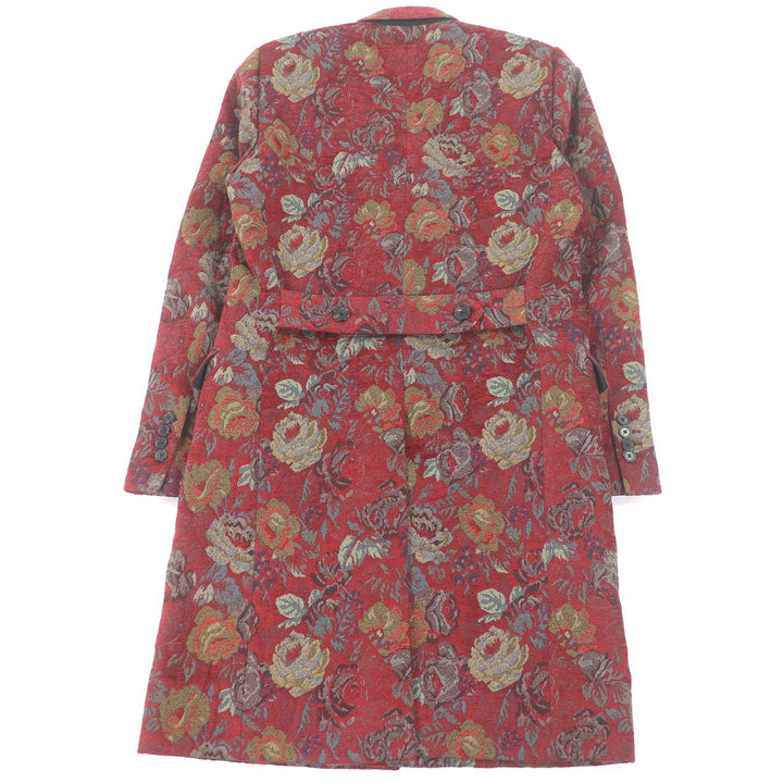 極美品□DOLCE&amp;GABBANA ドルチェ＆ガッバーナ 黒タグ フラワー 総柄 ジャガード チェスターコート レッド 48 ハンガー付き 伊製 正規品