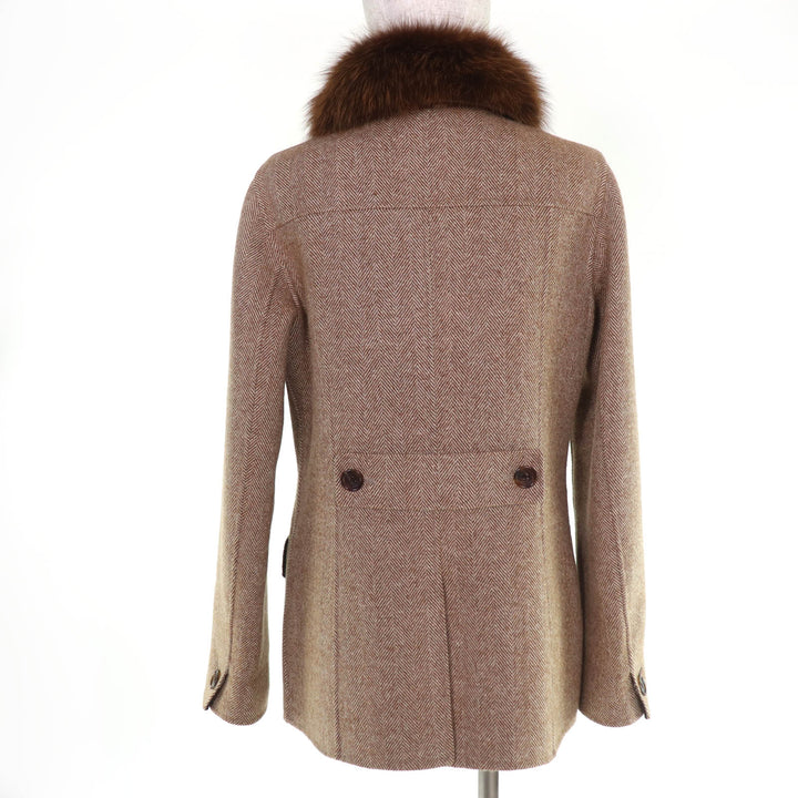 極美品☆BURBERRY LONDON バーバリーロンドン ウール カシミヤ フォックスファー・ロゴボタン付 コート ブラウン系 40 正規品 レディース