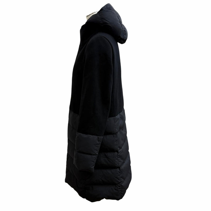 美品★Herno ヘルノ PI001564D ウール混 フード付 切替デザイン ZIP UP ダウンコート ブラック 44 イタリア製 正規品 レディース
