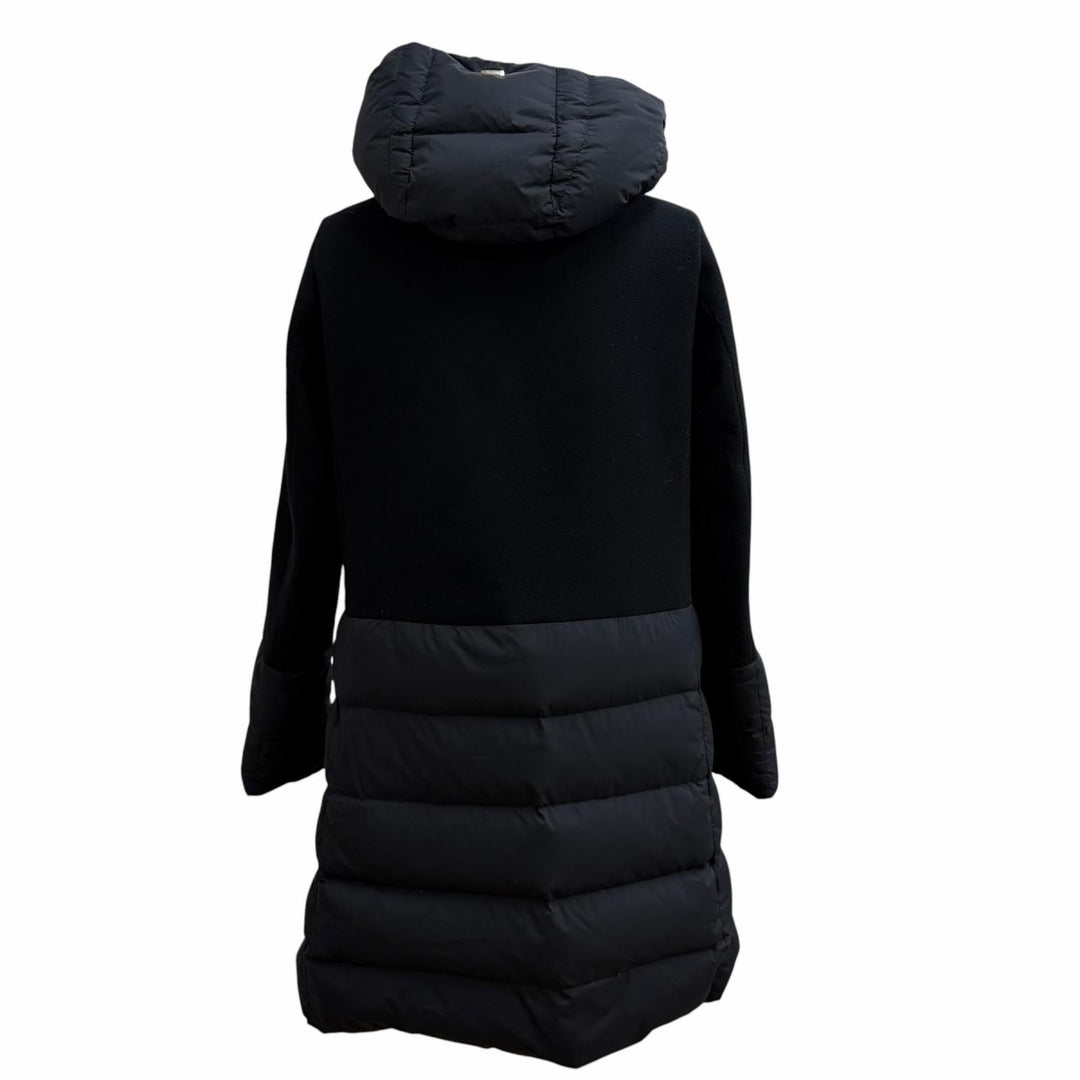美品★Herno ヘルノ PI001564D ウール混 フード付 切替デザイン ZIP UP ダウンコート ブラック 44 イタリア製 正規品 レディース