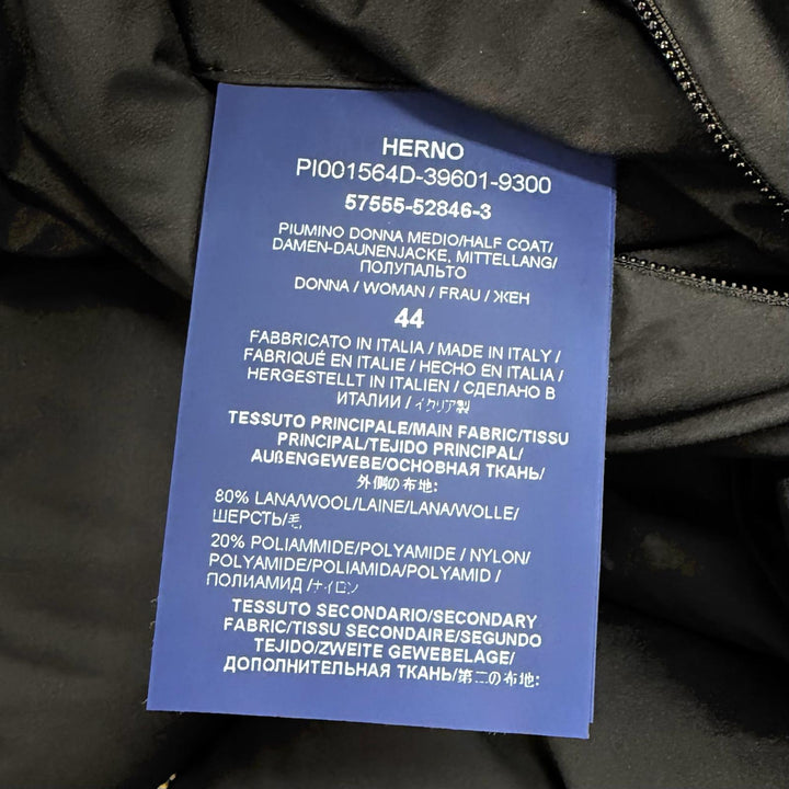 美品★Herno ヘルノ PI001564D ウール混 フード付 切替デザイン ZIP UP ダウンコート ブラック 44 イタリア製 正規品 レディース
