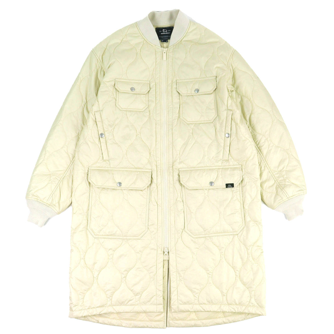 極美品△WOOLRICH ウールリッチ WJOU0103 ダイアモンドインサレーションコート ロゴ刺繍 ロングキルティングコート アイボリー XL 正規品