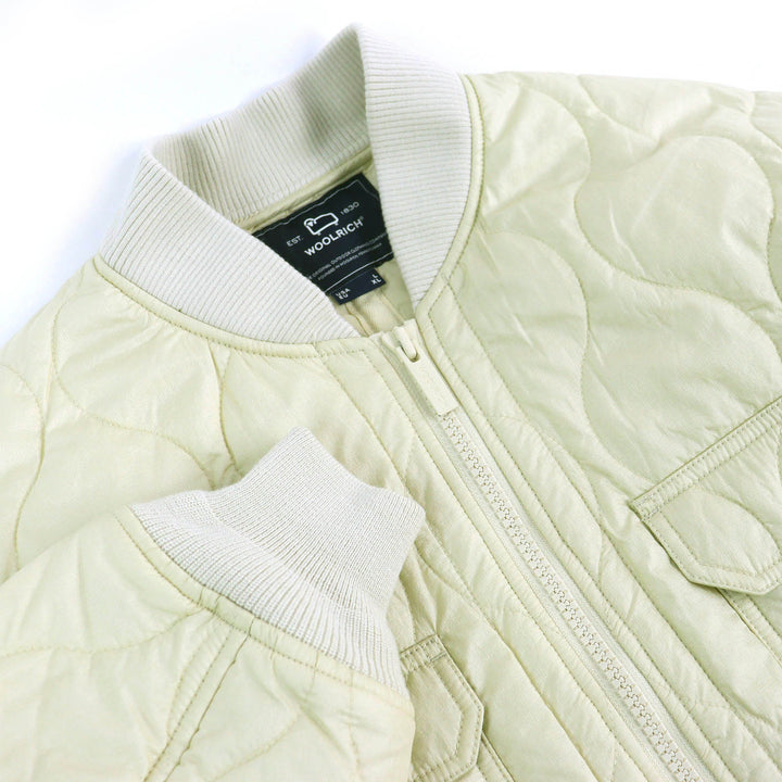 極美品△WOOLRICH ウールリッチ WJOU0103 ダイアモンドインサレーションコート ロゴ刺繍 ロングキルティングコート アイボリー XL 正規品