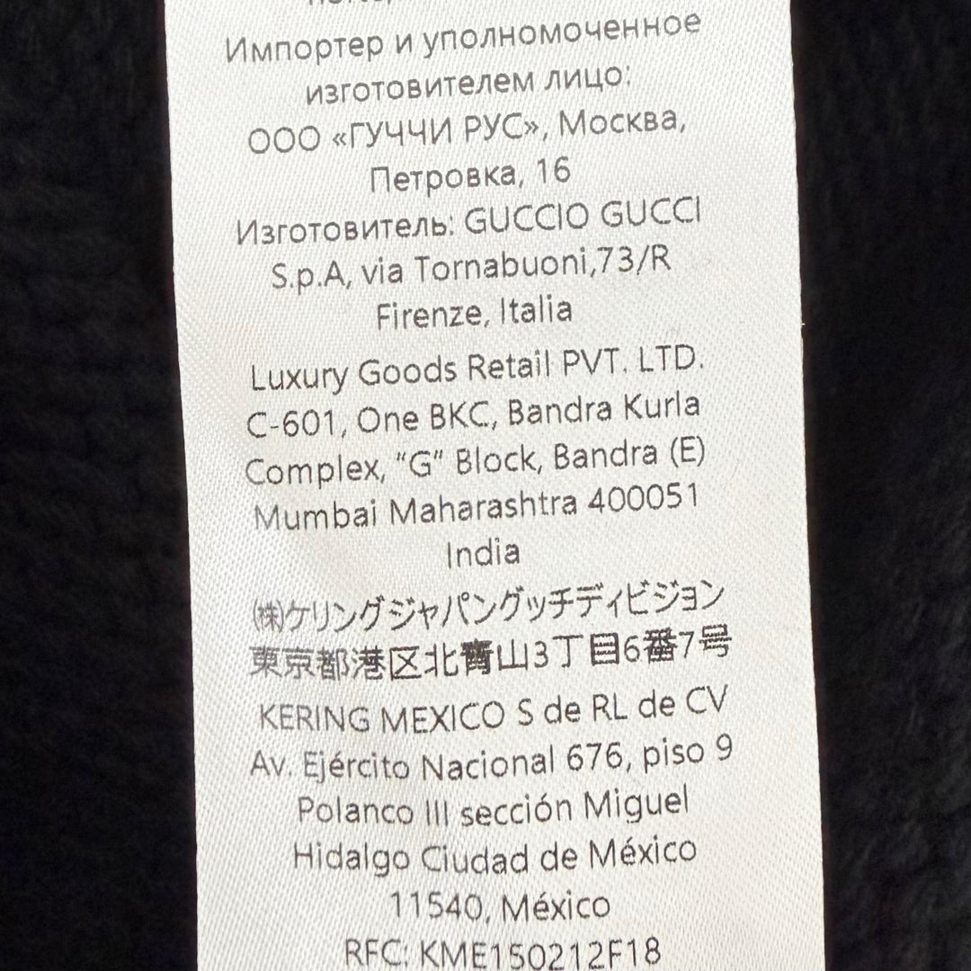 美品◇GUCCI グッチ 800434 シルク100％バックリボン カシミヤ混 ウール オーバー ニット フリルセーター 黒 S 伊製 正規品 レディース