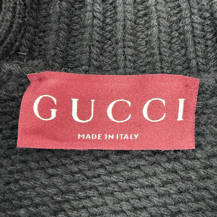 美品◇GUCCI グッチ 800434 シルク100％バックリボン カシミヤ混 ウール オーバー ニット フリルセーター 黒 S 伊製 正規品 レディース