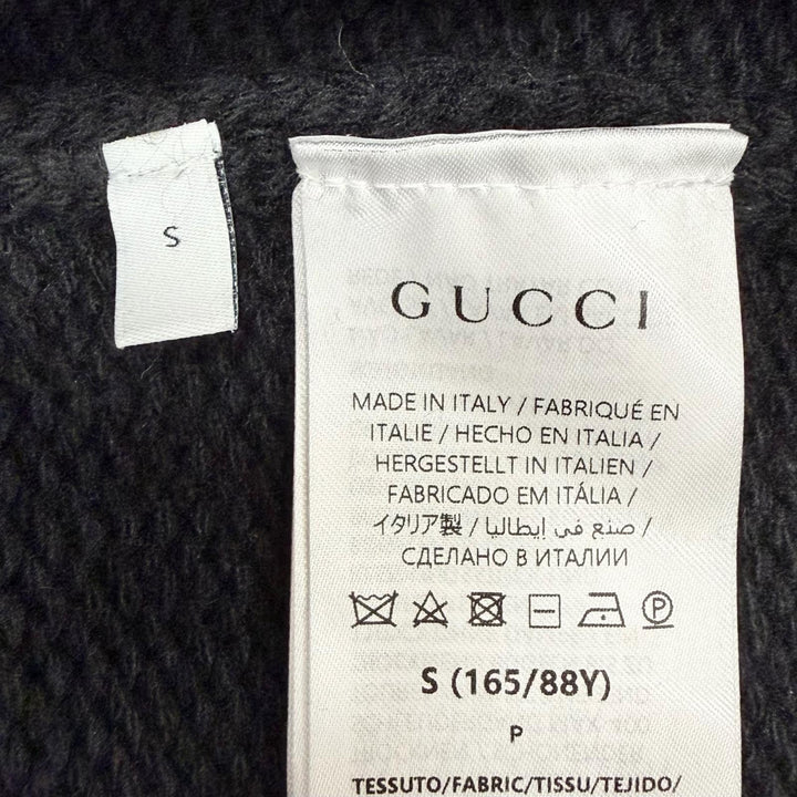 美品◇GUCCI グッチ 800434 シルク100％バックリボン カシミヤ混 ウール オーバー ニット フリルセーター 黒 S 伊製 正規品 レディース