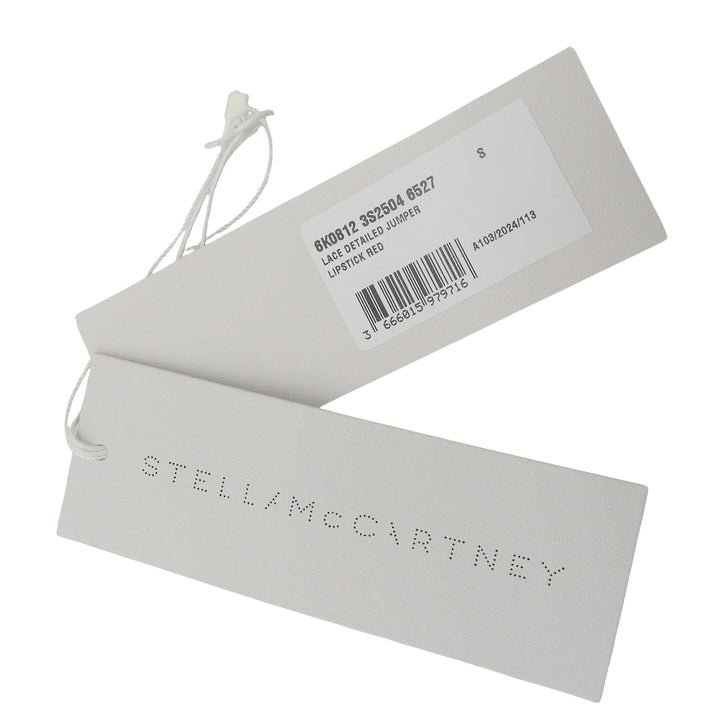 未使用品▲Stella McCartney ステラマッカートニー ウール100％ レース切替 セーター 長袖ニット レッド S イタリア製 正規品 レディース