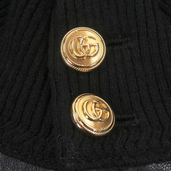 美品□GUCCI グッチ 621460 羊革 ウール GG金ボタン ボンバージャケット ライダースジャケット ブラック 48 イタリア製 正規品 メンズ