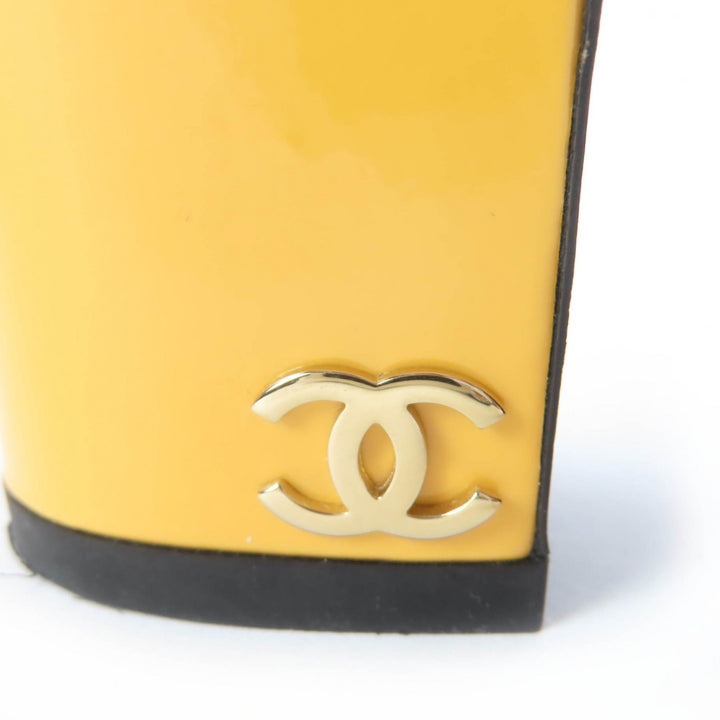 極美品☆CHANEL シャネル G45055 ココマーク アンクルストラップ パテントレザー サンダル イエロー 35 箱・保存袋付き イタリア製