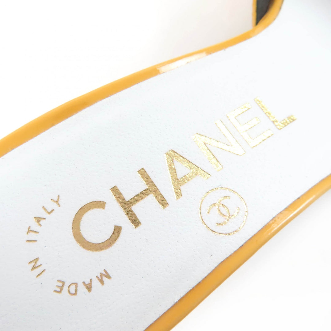 極美品☆CHANEL シャネル G45055 ココマーク アンクルストラップ パテントレザー サンダル イエロー 35 箱・保存袋付き イタリア製