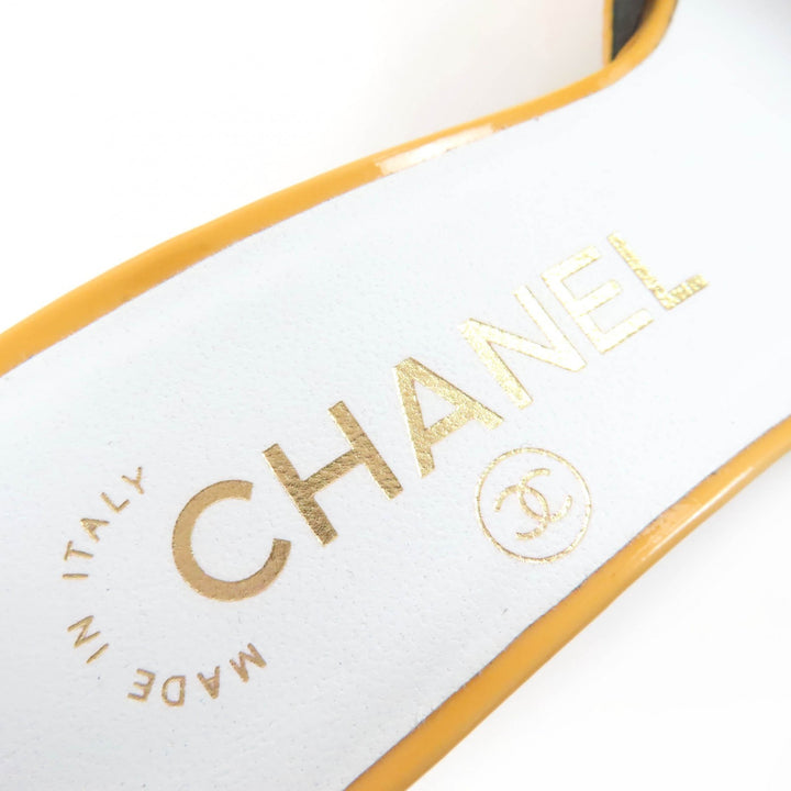 極美品☆CHANEL シャネル G45055 ココマーク アンクルストラップ パテントレザー サンダル イエロー 35 箱・保存袋付き イタリア製