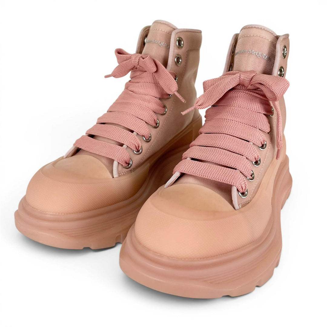 極美品▲Alexander McQueen アレキサンダーマックイーン 658082 TREAD MESH ハイカットスニーカー ローズピンク 37 伊製 箱・保存袋付き