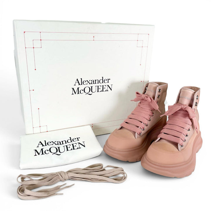 極美品▲Alexander McQueen アレキサンダーマックイーン 658082 TREAD MESH ハイカットスニーカー ローズピンク 37 伊製 箱・保存袋付き