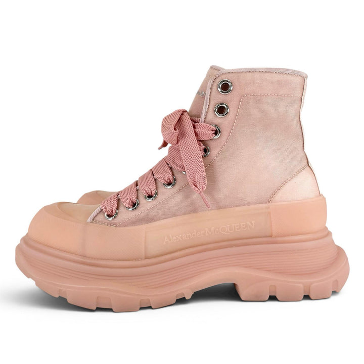 極美品▲Alexander McQueen アレキサンダーマックイーン 658082 TREAD MESH ハイカットスニーカー ローズピンク 37 伊製 箱・保存袋付き