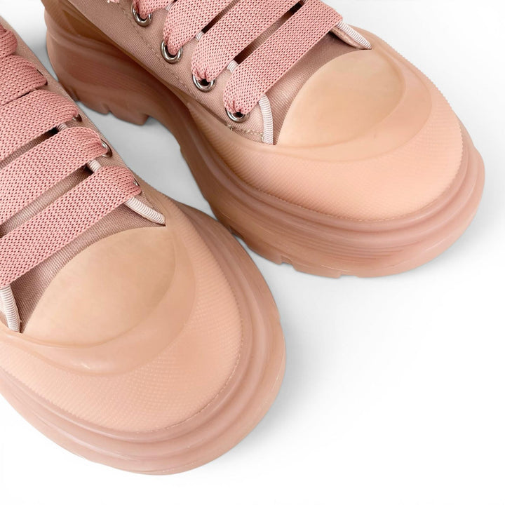極美品▲Alexander McQueen アレキサンダーマックイーン 658082 TREAD MESH ハイカットスニーカー ローズピンク 37 伊製 箱・保存袋付き
