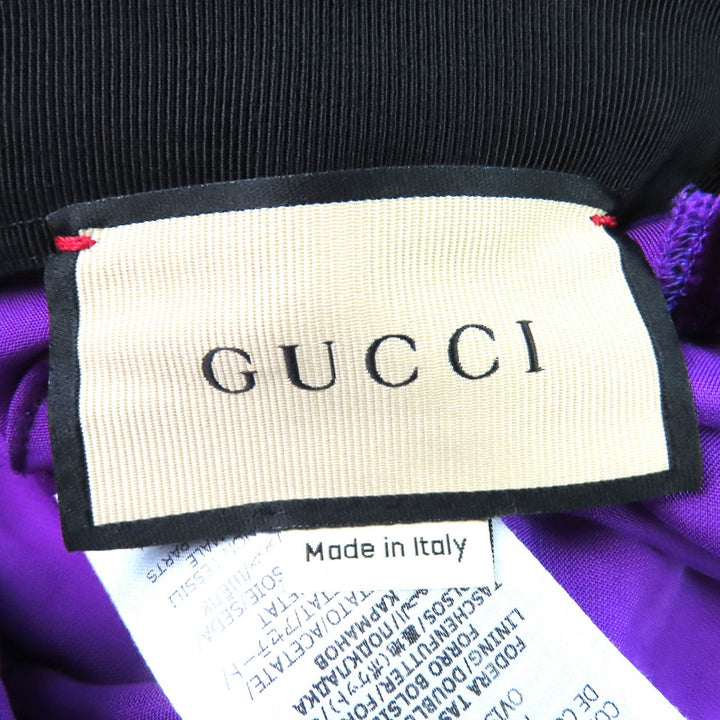 極美品△GUCCI グッチ 761072 ビット金具 レザーベルト付き 裾シャーリング ベロア ロング パンツ パープル 36 伊製 正規品 レディース