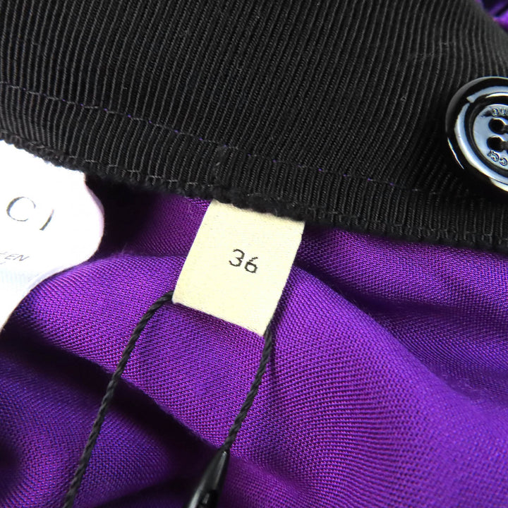 極美品△GUCCI グッチ 761072 ビット金具 レザーベルト付き 裾シャーリング ベロア ロング パンツ パープル 36 伊製 正規品 レディース