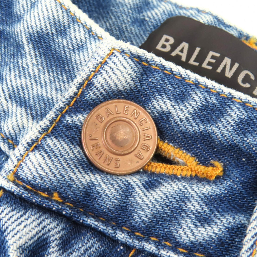 極美品△BALENCIAGA バレンシアガ 753212 コットン100％ カットオフ加工 デニム ショートパンツ ハーフパンツ インディゴブルー M 正規品