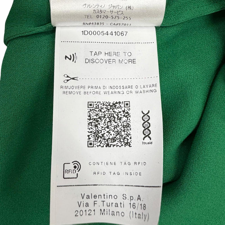 美品◇Valentino ヴァレンチノ XB3AE6U51MH シルク100％ スキッパー 長袖シャツ ジョーゼットブラウス グリーン 38 イタリア製 正規品