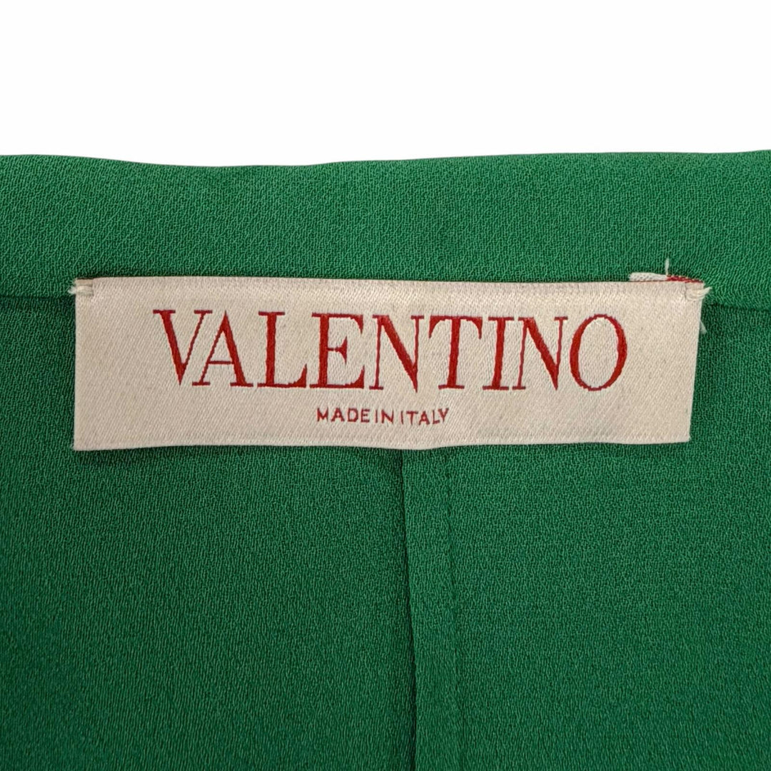 美品◇Valentino ヴァレンチノ XB3AE6U51MH シルク100％ スキッパー 長袖シャツ ジョーゼットブラウス グリーン 38 イタリア製 正規品