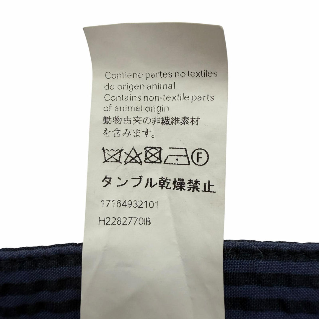 極美品▼LOEWE ロエベ フィッシャーマン サッカー生地 ストライプ レザーパッチ ボタンフライ ターンアップ スラックス パンツ 46 正規品