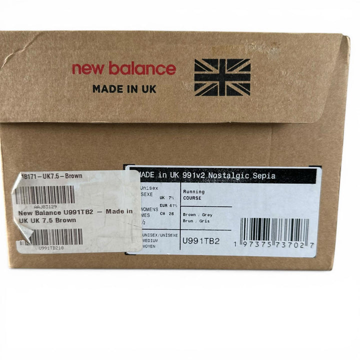 未使用品▲NEW BALANCE ニューバランス U991TB2 991v2 レザー スニーカー ブラウン ホワイト 7.5 イングランド製 メンズ 箱付き