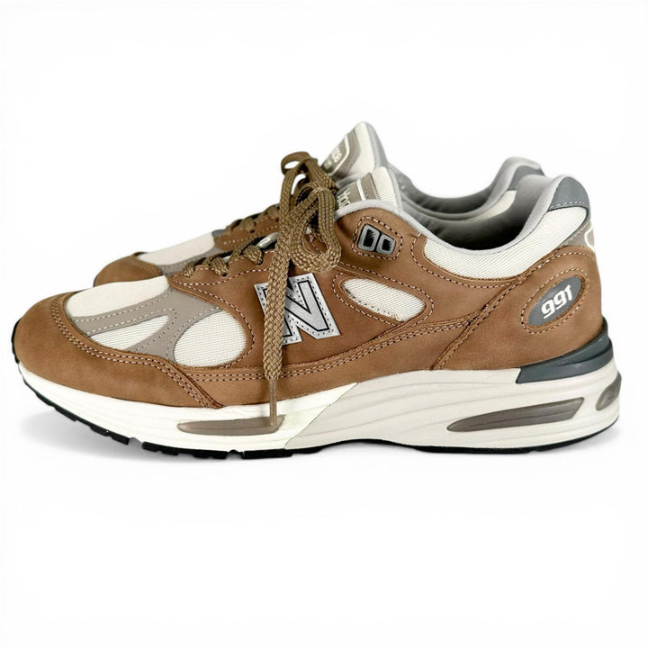 未使用品▲NEW BALANCE ニューバランス U991TB2 991v2 レザー スニーカー ブラウン ホワイト 7.5 イングランド製 メンズ 箱付き