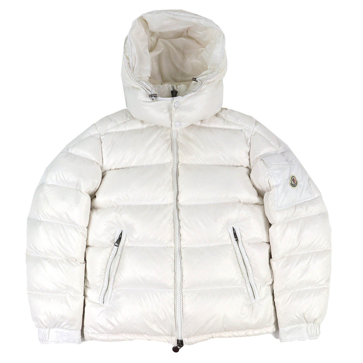 良品△MONCLER モンクレール 2024年製 MAYA マヤ ロゴワッペン フード付 ジップアップ ダウンジャケット ホワイト 1 正規品 メンズ