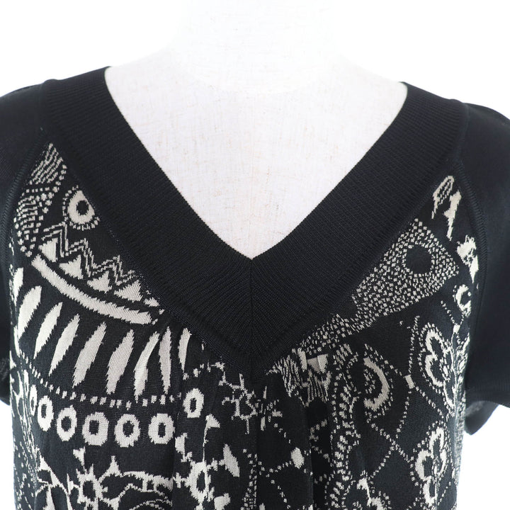 美品★LEONARD FASHION レオナール ファッション 0337176 花柄 Vネック フレンチスリーブ シルク ニット ワンピース 40 日本製 正規品
