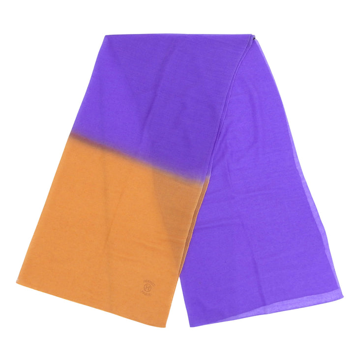 美品▲HERMES エルメス カシミヤ シルク ロゴ 大判 ショール ストール オレンジ パープル 205×100 レディース 箱付き