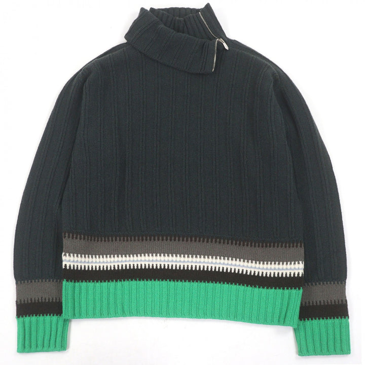 極美品□HERMES エルメス カシミヤ30% レイヤードタートルネック ロングスリーブニット セーター グリーン M イタリア製 正規品 メンズ