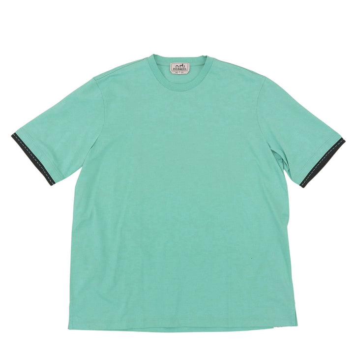 未使用品▲HERMES エルメス 23SS コットン100％ サドルステッチ クルーネック 半袖Ｔシャツ ライトブルー M イタリア製 正規品 メンズ
