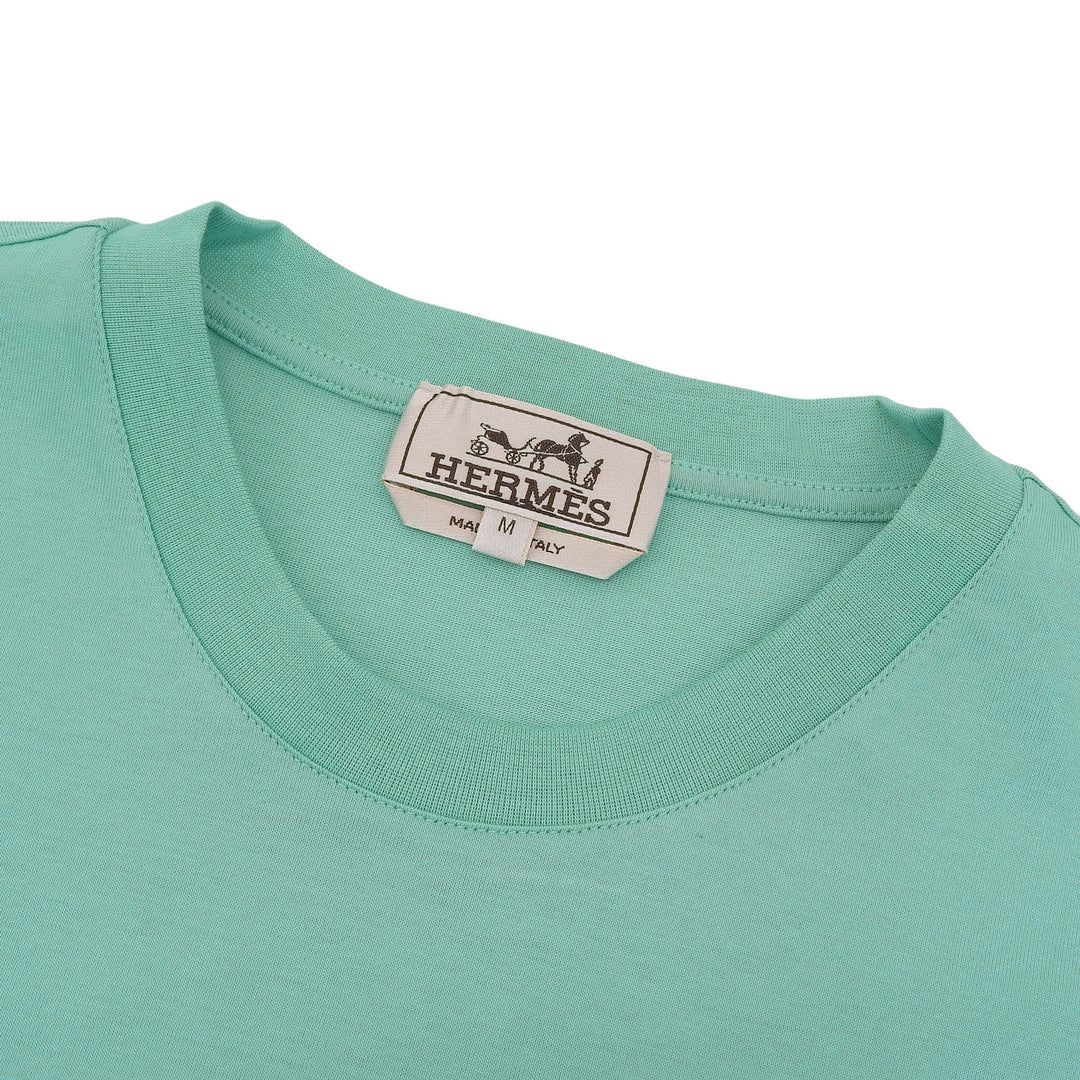 未使用品▲HERMES エルメス 23SS コットン100％ サドルステッチ クルーネック 半袖Ｔシャツ ライトブルー M イタリア製 正規品 メンズ