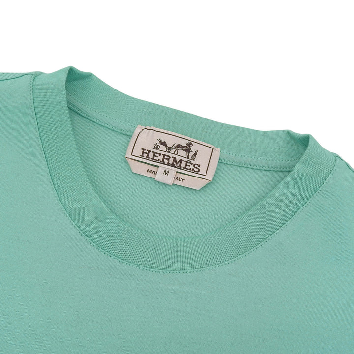 未使用品▲HERMES エルメス 23SS コットン100％ サドルステッチ クルーネック 半袖Ｔシャツ ライトブルー M イタリア製 正規品 メンズ