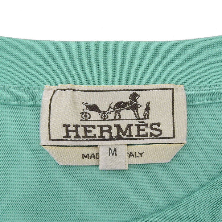 未使用品▲HERMES エルメス 23SS コットン100％ サドルステッチ クルーネック 半袖Ｔシャツ ライトブルー M イタリア製 正規品 メンズ