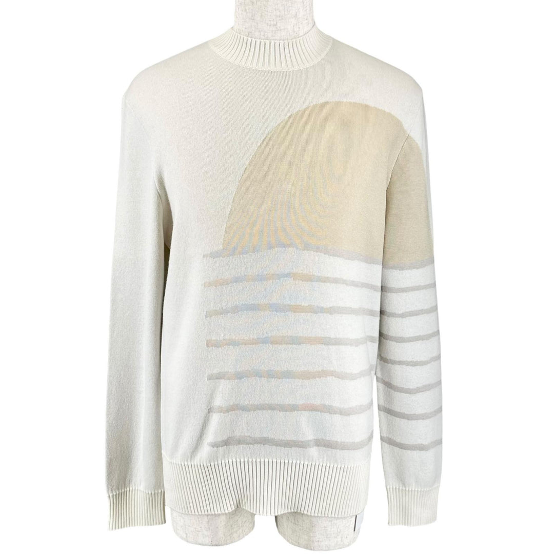 極美品▲HERMES エルメス 2023年製 Sunset et soie サンセット カシミヤ シルク リブ編 クルーネック ニット アイボリー M 正規品 メンズ