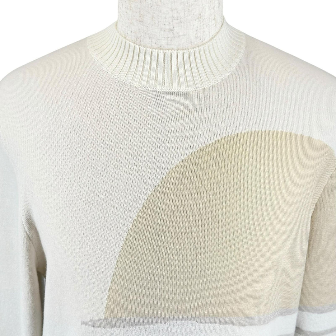 極美品▲HERMES エルメス 2023年製 Sunset et soie サンセット カシミヤ シルク リブ編 クルーネック ニット アイボリー M 正規品 メンズ