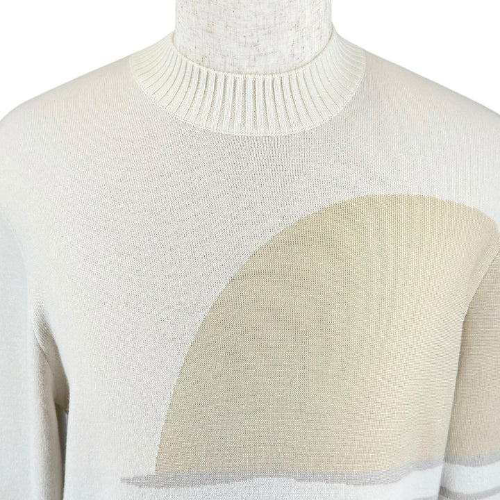 極美品▲HERMES エルメス 2023年製 Sunset et soie サンセット カシミヤ シルク リブ編 クルーネック ニット アイボリー M 正規品 メンズ