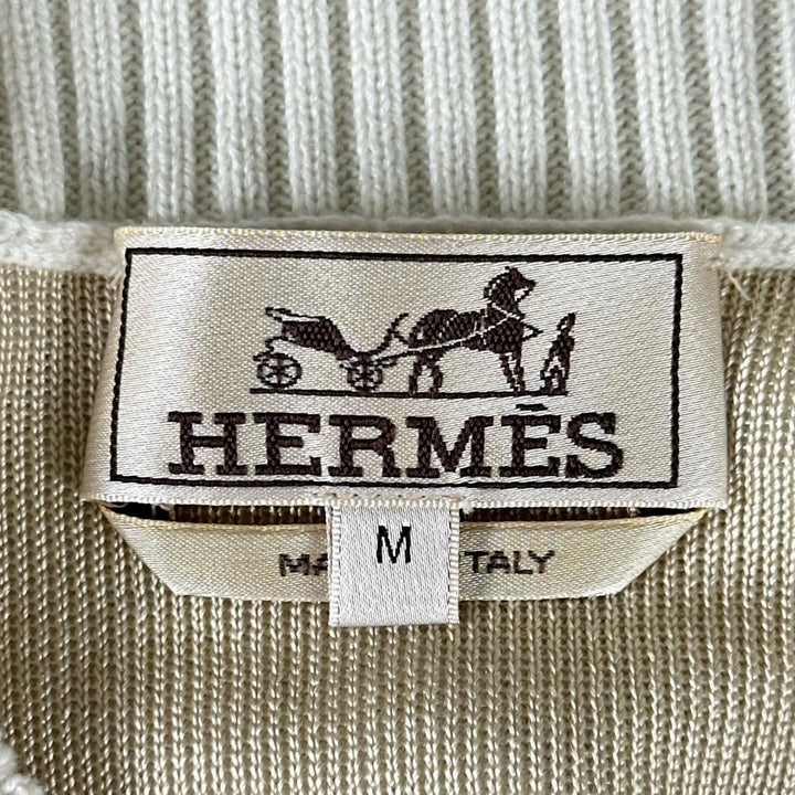 極美品▲HERMES エルメス 2023年製 Sunset et soie サンセット カシミヤ シルク リブ編 クルーネック ニット アイボリー M 正規品 メンズ