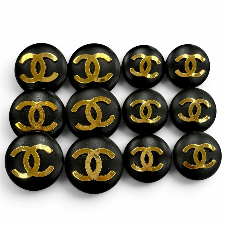 美品△CHANEL シャネル ヴィンテージ ココマーク ボタン 大6個 小6個 合計12個 ブラック ゴールド レディース オススメ◎