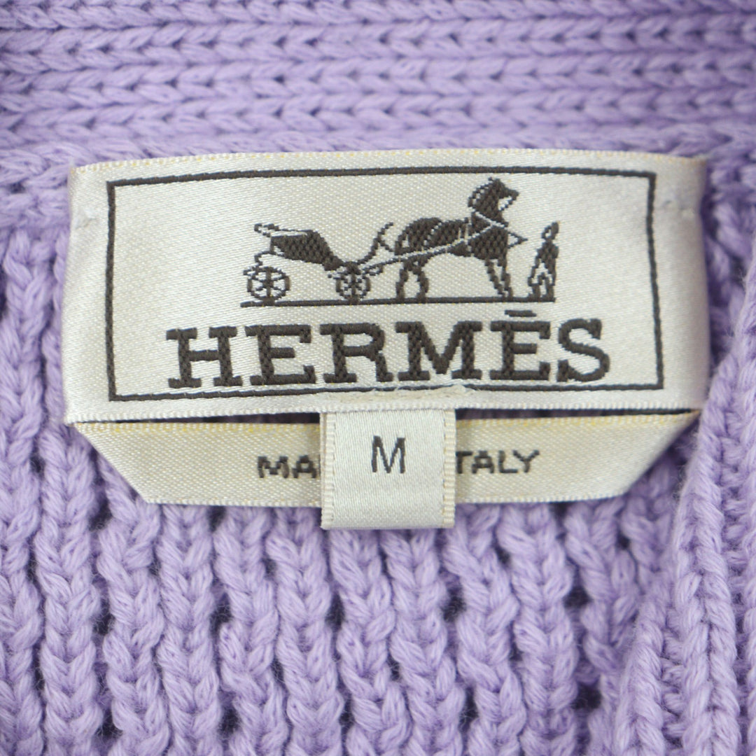 未使用品▼HERMES エルメス 2023年製 コットン カシミヤ ハーフボタン 襟付き プルオーバー ニットセーター パープル ブラック M 正規品