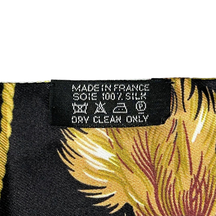 極美品▲HERMES エルメス カレ ロングマキシツイリー ブラジル シルク100％ スカーフ ブラック イエロー フランス製 レディース 箱付き