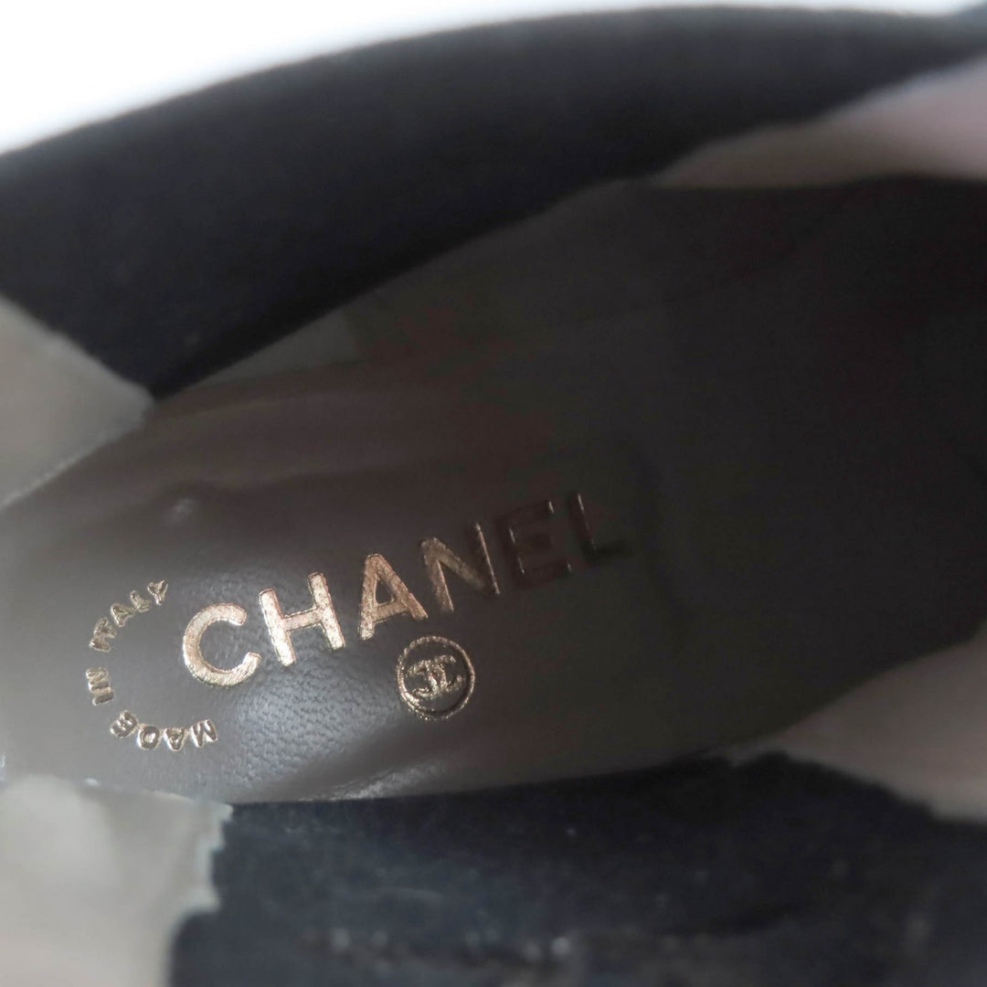 極美品★CHANEL シャネル ヴィンテージ 2001年製 ココマーク刺繍 スクエアトゥ ハラコ サイドゴアブーツ ブラック 37 箱付き イタリア製